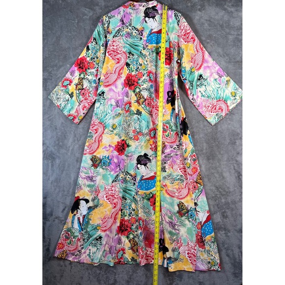 Vintage Natori Kimono Caftan Womens Medium Asian Graphic Floor Length Mumu* - Picture 6 of 10